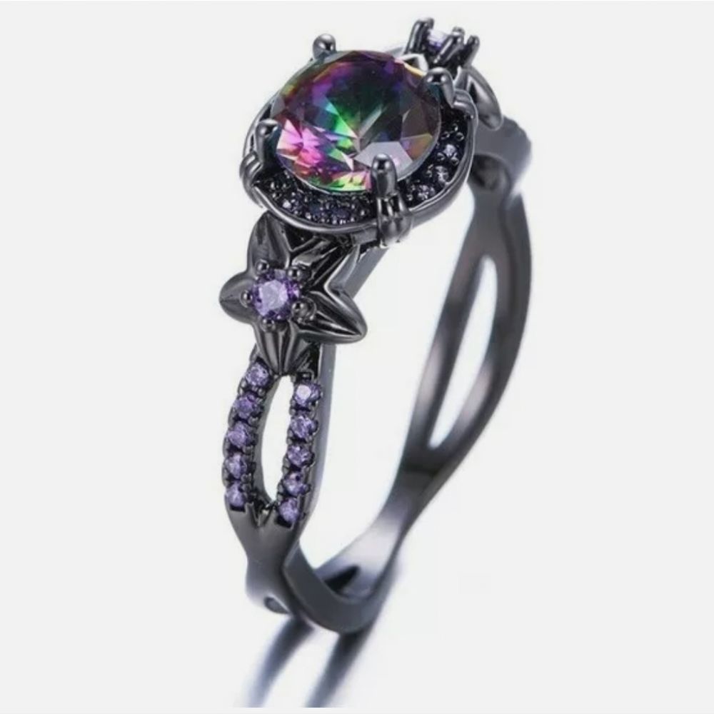 Women's Mystic Rainbow Fire Topaz / Black Gold Band Jewelry - Picture 4 of 6